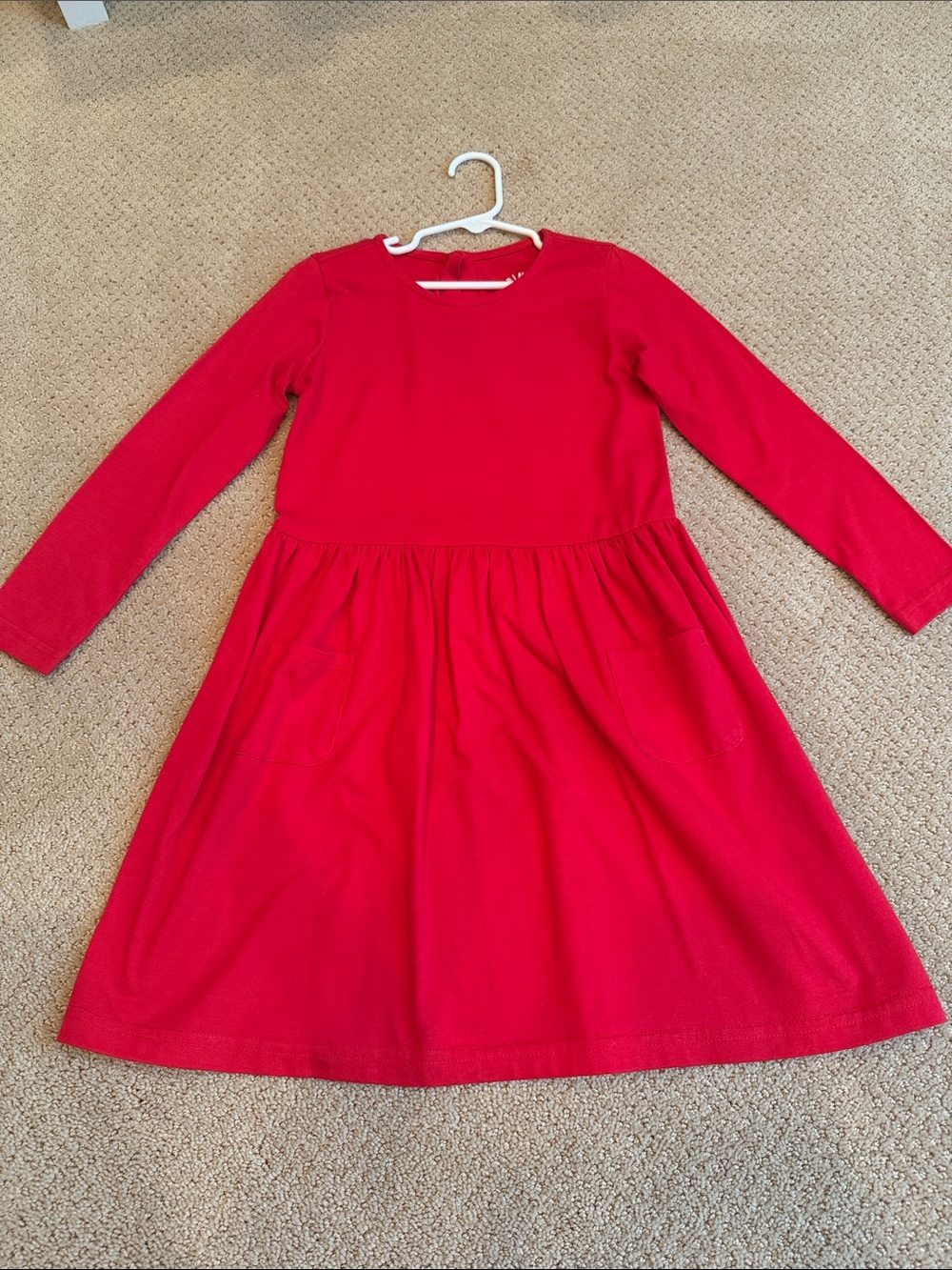 Girls Primary Long-Sleeve Red Knit Dress